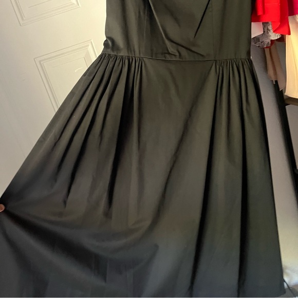 THE J. PETERMAN COMPANY black cotton bow square neck short sleeve midi dress - Picture 2 of 6